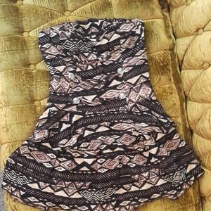 Stylish Black and Cream Patterned Ruffled Button Mini Dress